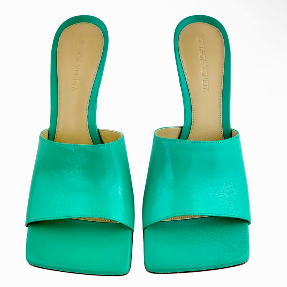 Nib Bottega Veneta Stretch Mule Sandal In Acid Turquoise 37.5